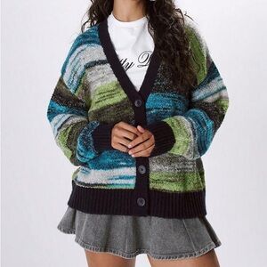 MUSERA contrast binding knit cardigan sweater Women’s Size Small